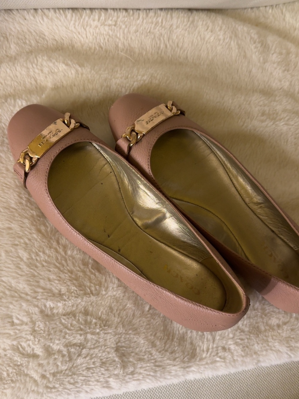 Coach Pink Leather Ballet Flats with Gold Plaque